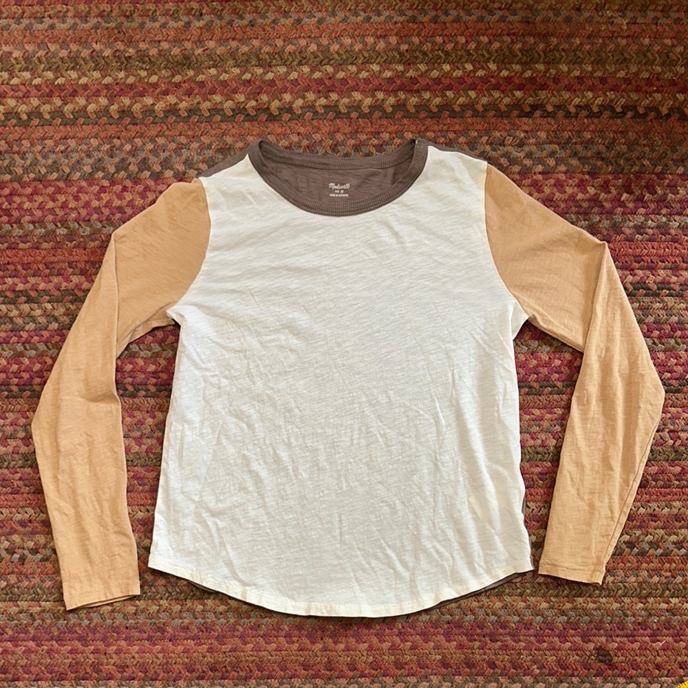 MADEWELL BROWN TAN Colorblock Long Sleeve Shirt